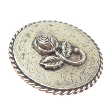 BEAU 925 Sterling Silver Antique Rose Flower Twisted Accent Round Pin Brooch