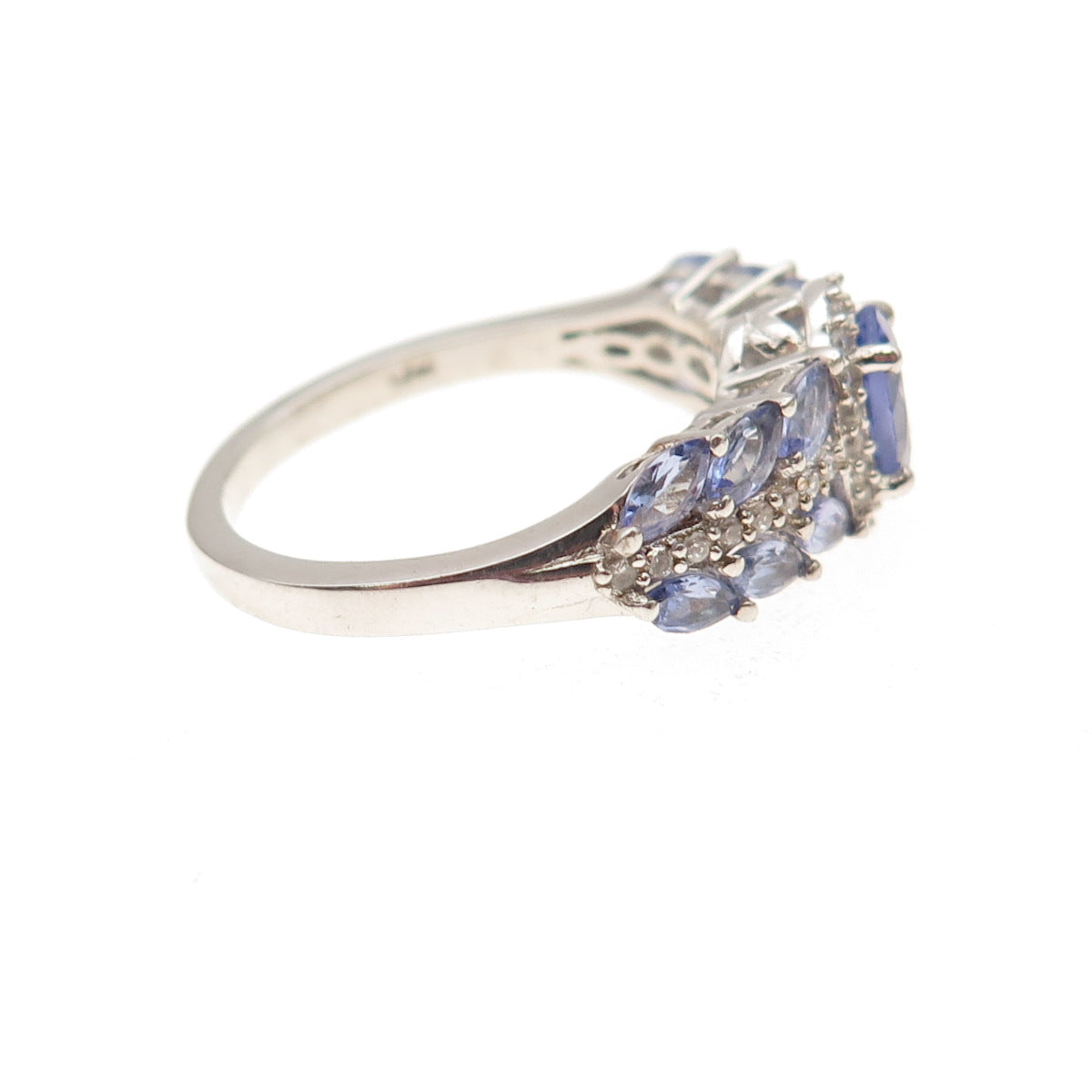 Chuck Clemency 925 Sterling Silver Real Tanzanite & White Topaz Ring Size 8