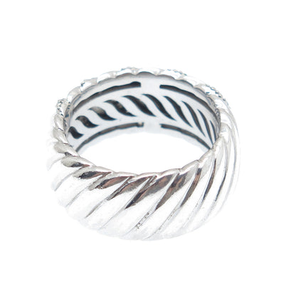 JOSE HESS 925 Sterling Silver Round-Cut C Z Wavy Ribbed Band Ring Size 8
