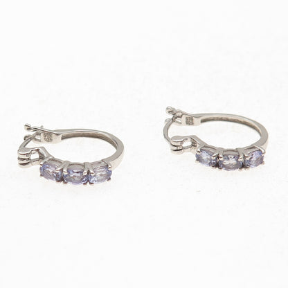 Chuck Clemency 925 Sterling Silver Real Oval-Cut Iolite Hoop Earrings