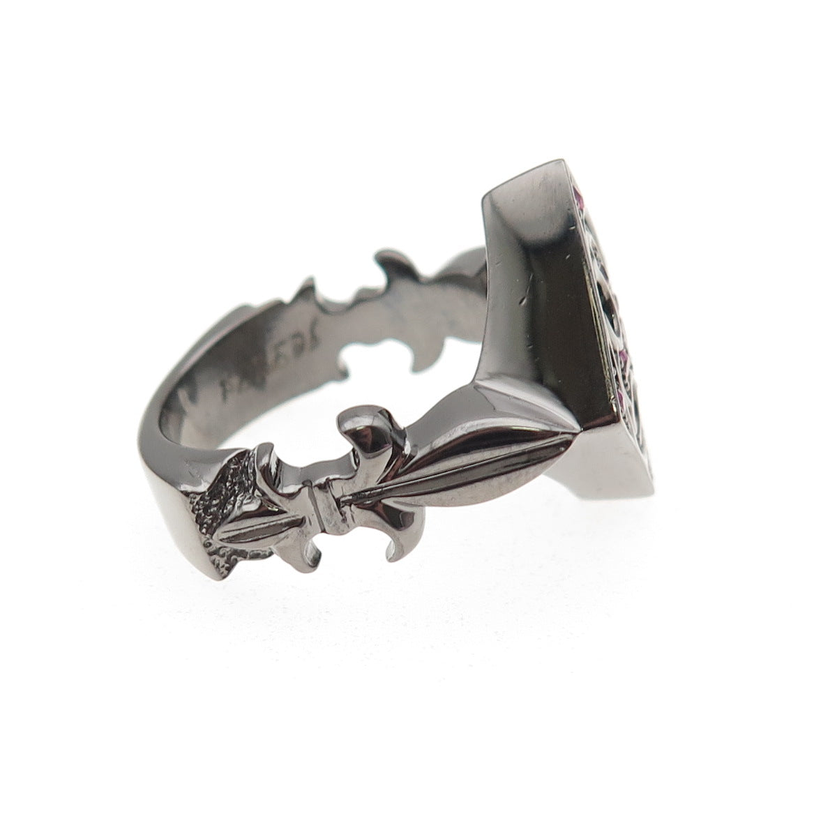 Jolusa 925 Sterling Silver Black Rhodium Real Ruby Floral Cross Ring Size 10.25