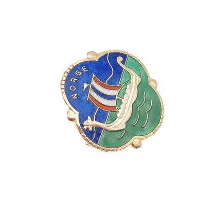 OF Hjortdahl 925S Sterling Gold Plated Vintage Norway Enamel Viking Ship Brooch