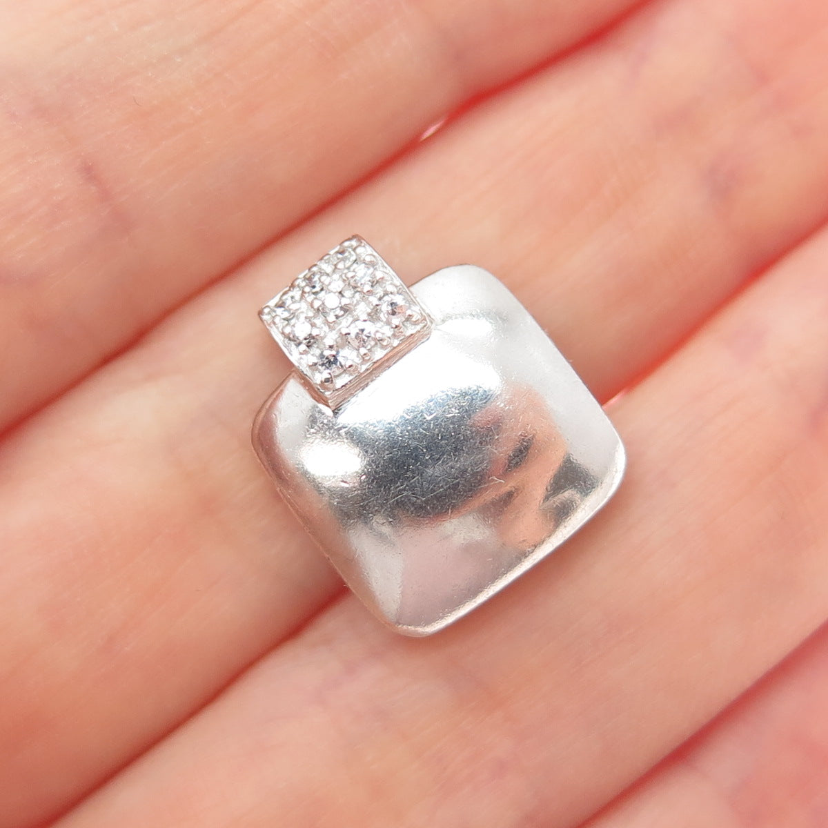 925 Sterling Silver Vintage Round-Cut C Z Minimalist Slide Charm Pendant