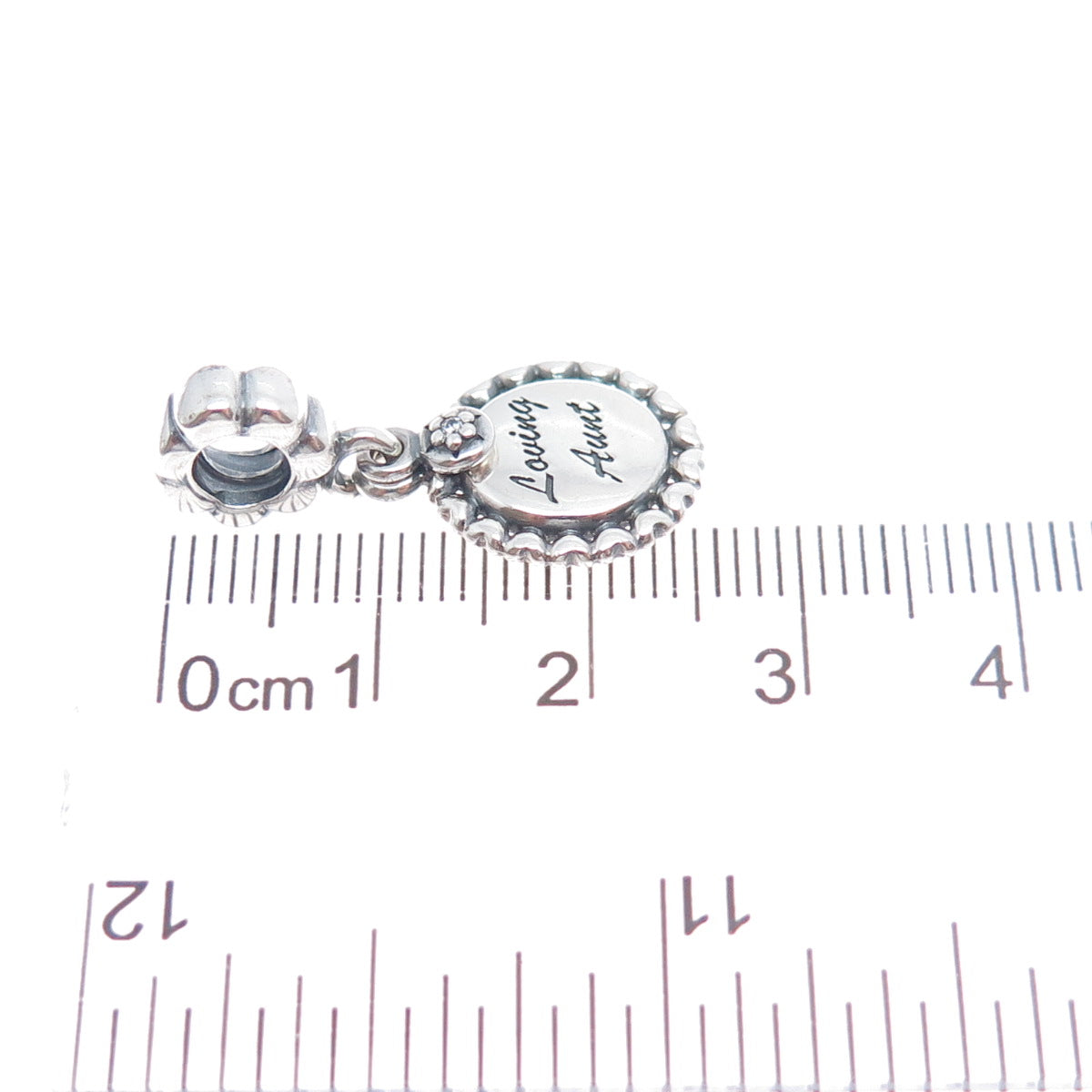 PANDORA 925 Sterling Silver Round-Cut C Z Loving Aunt Heart Dangle Charm