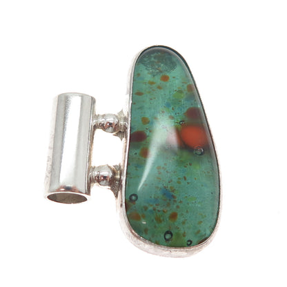 925 Sterling Silver Vintage Mexico Murano Glass Modernist Slide Charm Pendant
