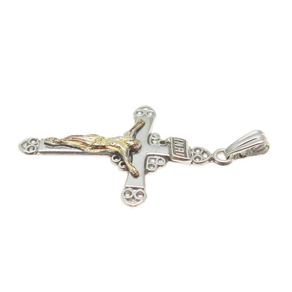 MARATHON 925 Sterling Silver 2-Tone Vintage Crucifix Cross Religious Pendant