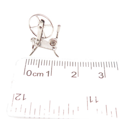 925 Sterling Silver Antique Art Deco Spinning Wheel Movable 3D Mini Pendant