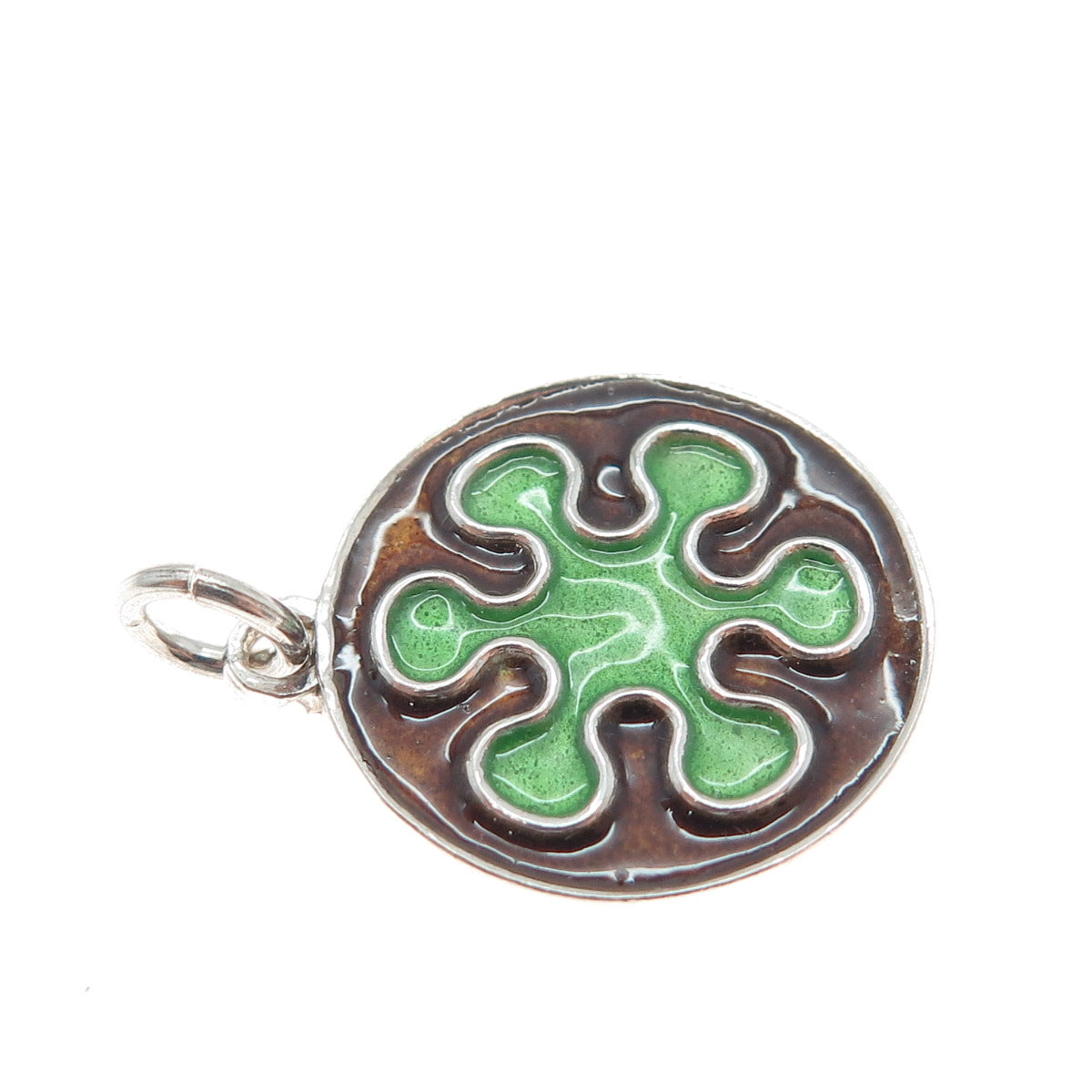 925 Sterling Silver Vintage Enamel Splash Flower Charm Pendant