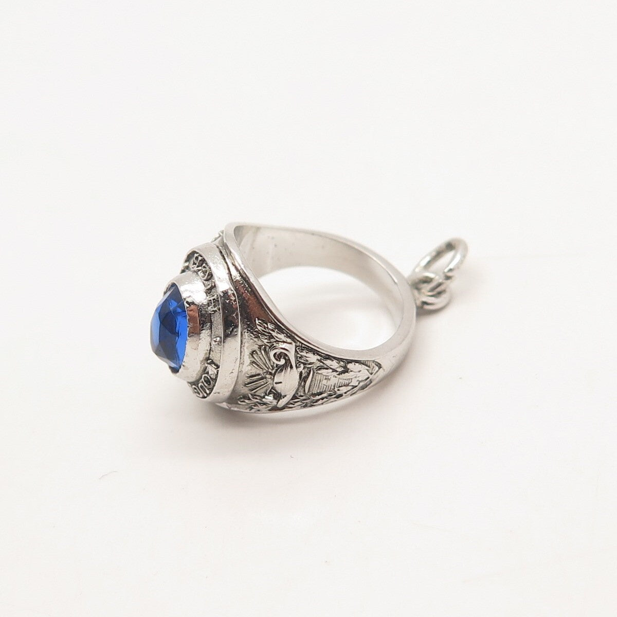 925 Sterling Silver Vintage Wells Glass "Poughkeepsie" High School Ring Pendant