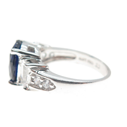 GSJ GOLD STONE JEWELRY 925 Sterling Lab-Created Sapphire & C Z Ring Size 6.25