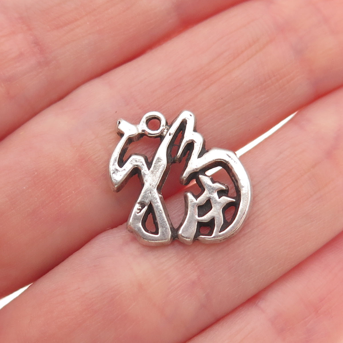 Sunwest 925 Sterling Vintage Good Fortune Chinese Character Mini Charm Pendant