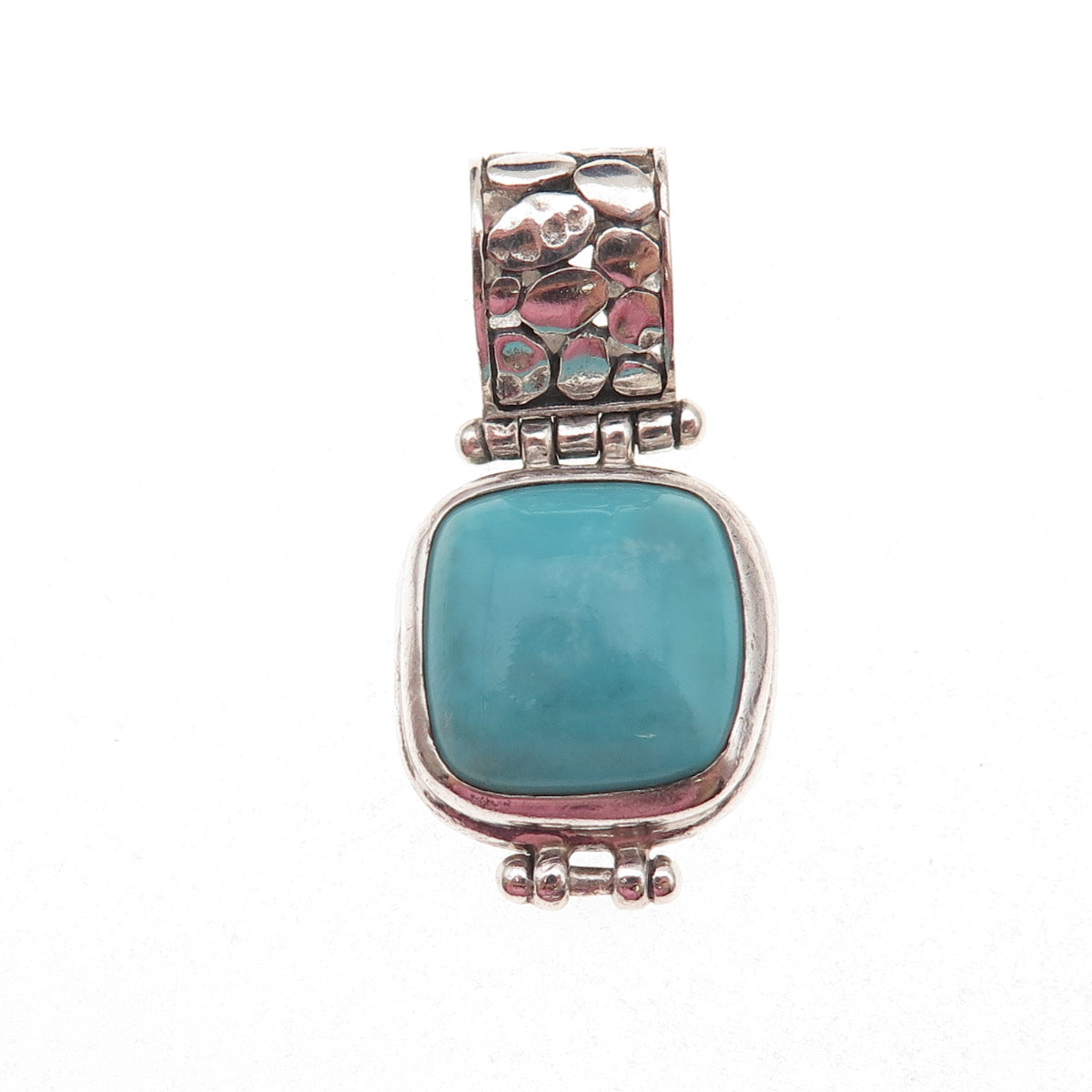 925 Sterling Silver Vintage Real Turquoise Oxidized Charm Pendant