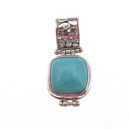 925 Sterling Silver Vintage Real Turquoise Oxidized Charm Pendant