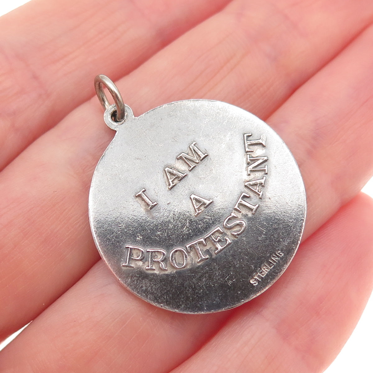 925 Sterling Silver Vintage Jesus Cross Protestant Medal Charm Pendant