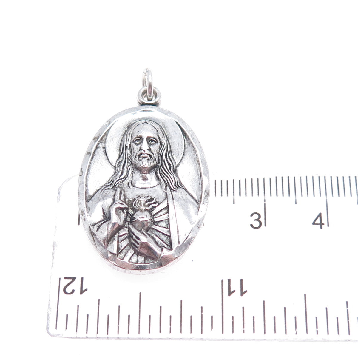 925 Sterling Silver Antique Art Deco St. Mary & Jesus Oxidized Charm Pendant