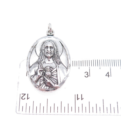 925 Sterling Silver Antique Art Deco St. Mary & Jesus Oxidized Charm Pendant