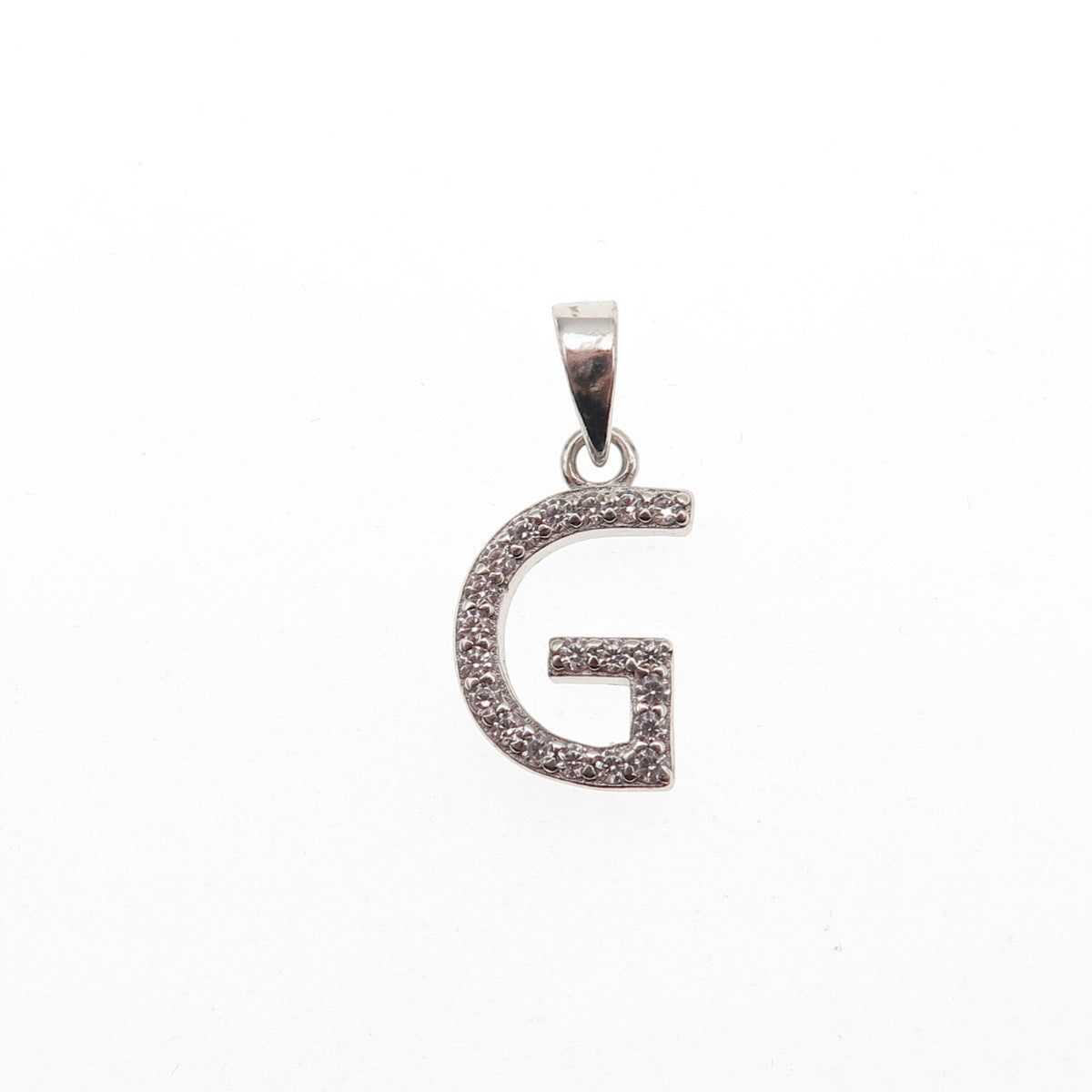 925 Sterling Silver Round-Cut C Z Letter G Initial Mini Charm Pendant