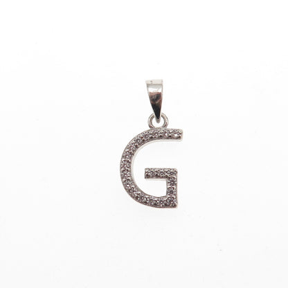 925 Sterling Silver Round-Cut C Z Letter G Initial Mini Charm Pendant