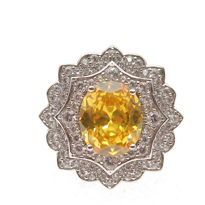 925 Sterling Silver Canary & White C Z Flower Ring Size 7.25