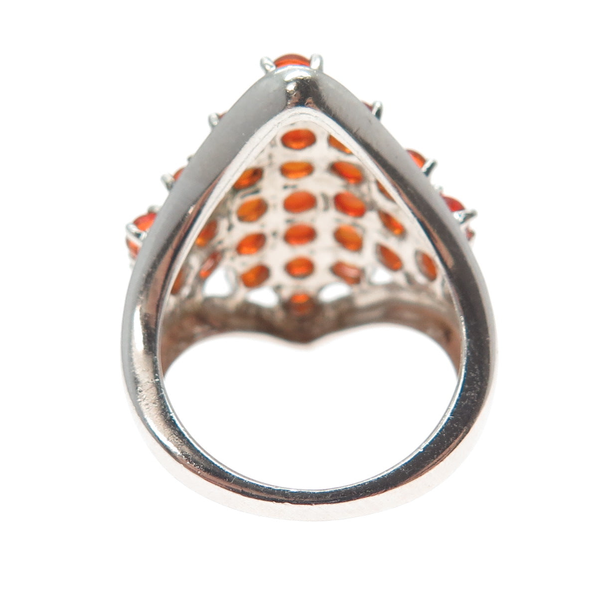 925 Sterling Silver Real Cabochon Fire Opal Cluster Ring Size 6.25