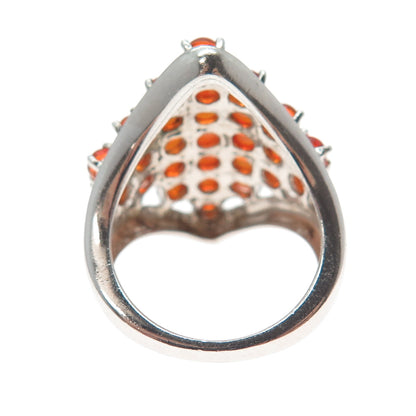 925 Sterling Silver Real Cabochon Fire Opal Cluster Ring Size 6.25