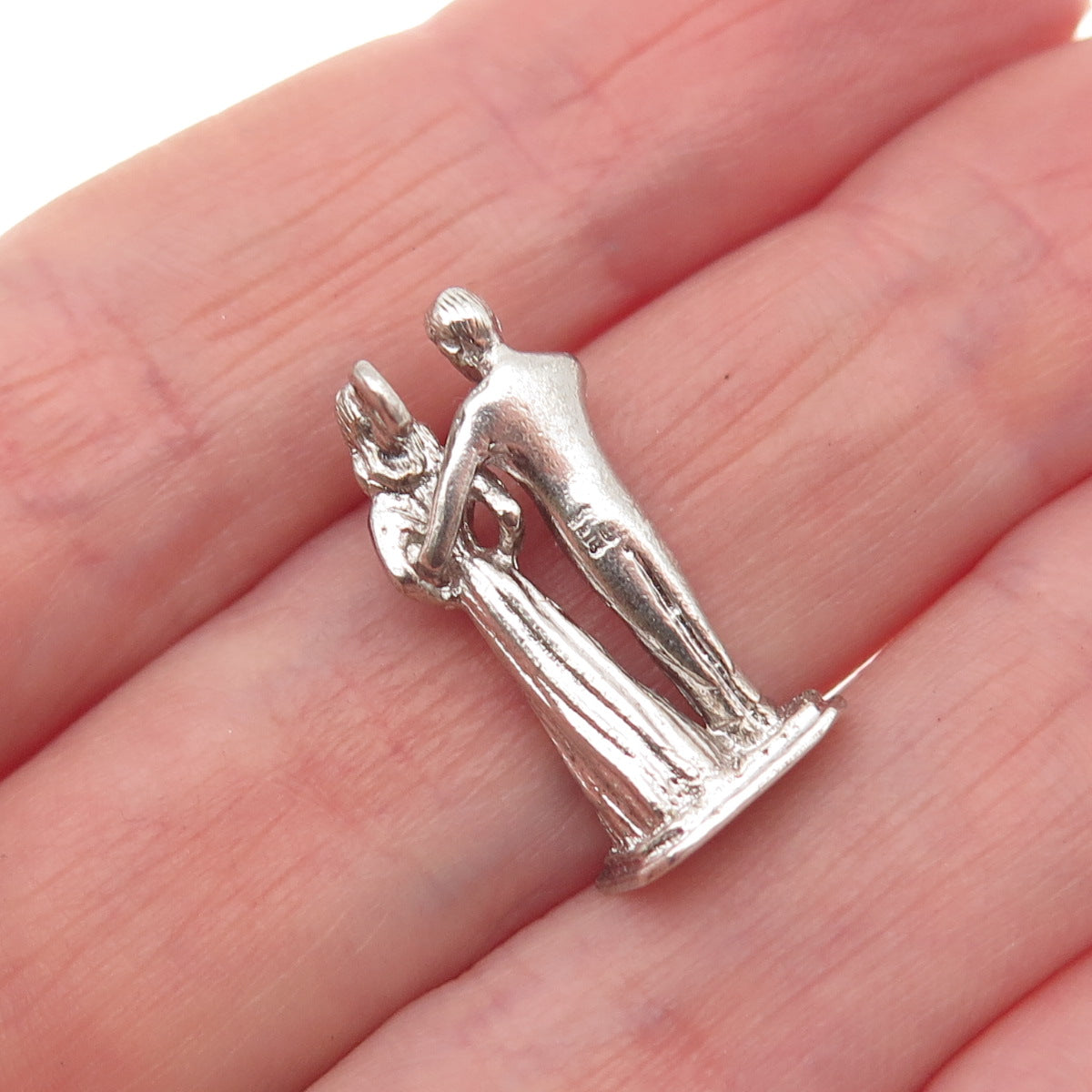 925 Sterling Silver Vintage Bride & Groom Wedding 3D Mini Charm Pendant