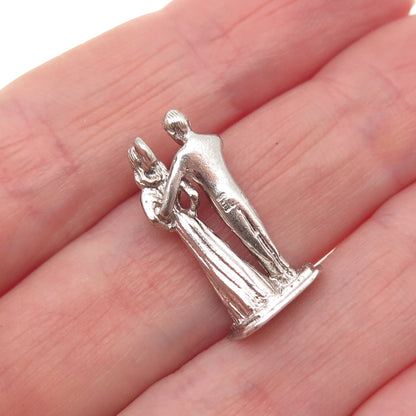 925 Sterling Silver Vintage Bride & Groom Wedding 3D Mini Charm Pendant
