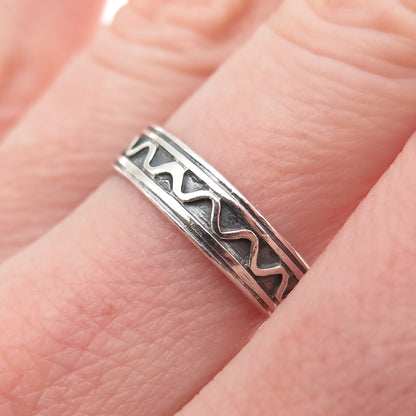 925 Sterling Silver Vintage Zig Zag Oxidized Band Ring Size 7