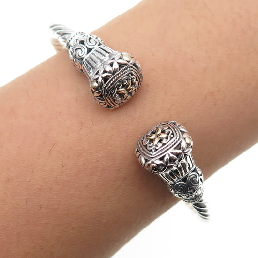 ANNIKA WITT 925 Sterling Silver 14K Gold Vintage Floral Cuff Bracelet 6.25"