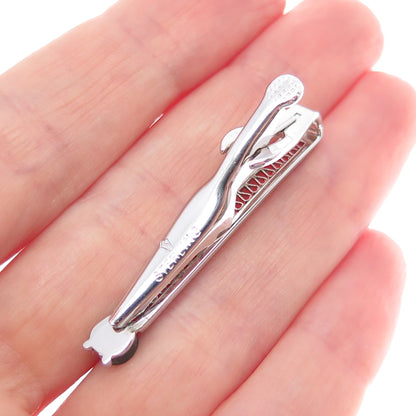 SWANK 925 Sterling Silver Antique Art Deco Real Jade Filigree Tie Clip