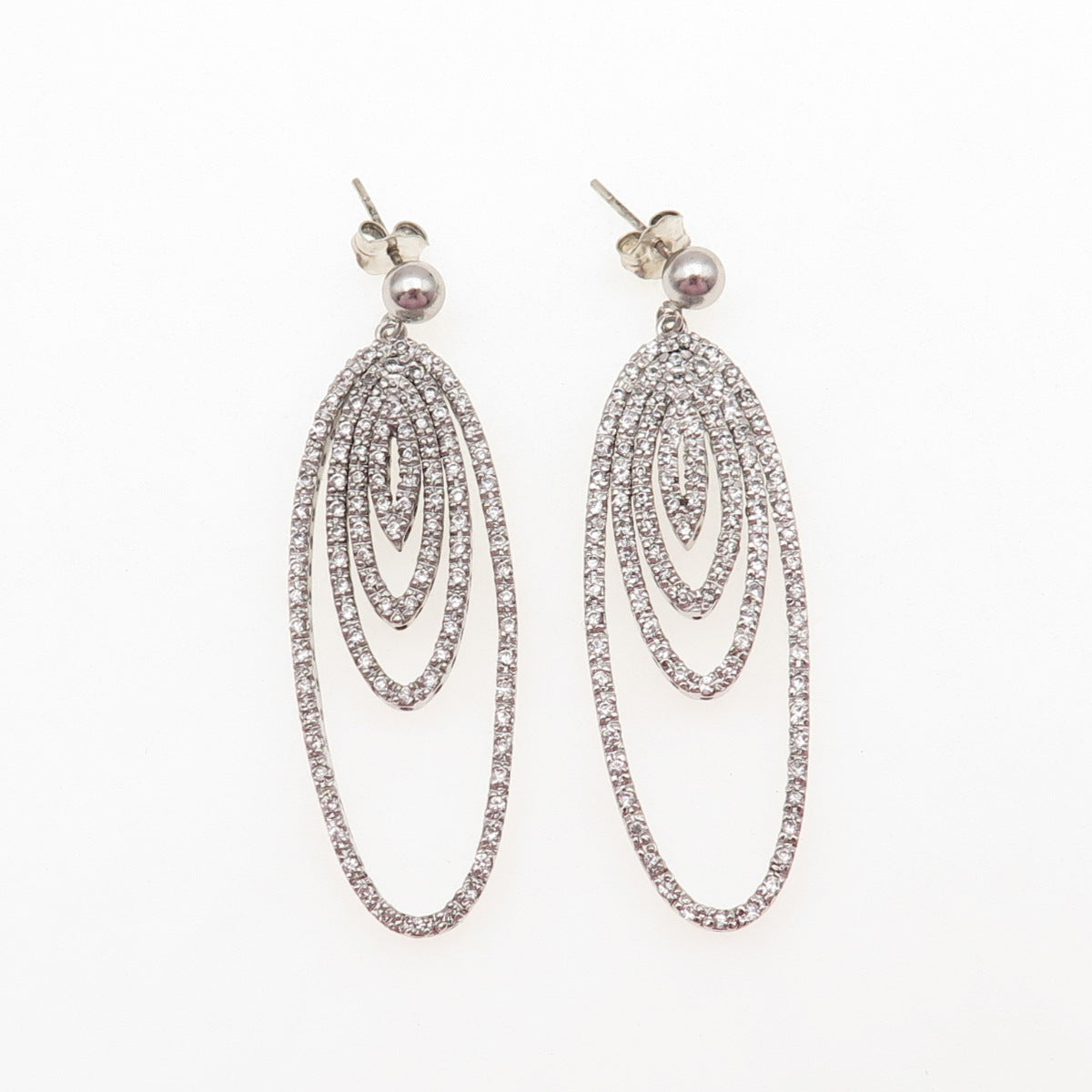 925 Sterling Silver Round-Cut C Z Multi-Circle Dangle Earrings