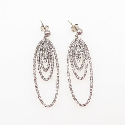 925 Sterling Silver Round-Cut C Z Multi-Circle Dangle Earrings