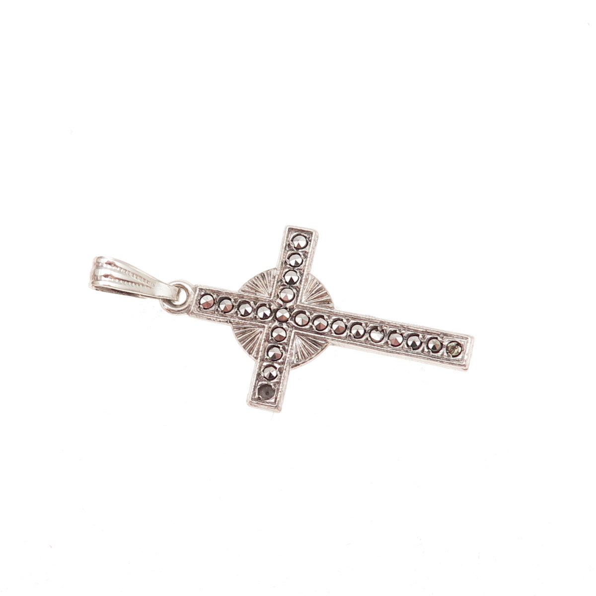 925 Sterling Antique Art Deco Real Marcasite Cross Pendant (missing 1 stone)