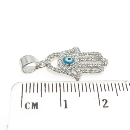 925 Sterling Silver Round-Cut C Z & Murano Glass Evil Eye Hamsa Amulet Pendant