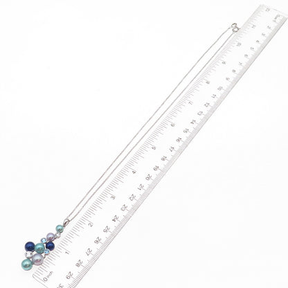 Honora 925 Sterling Real Multi-Color Pearl Blue & White Topaz Chain Necklace 18"