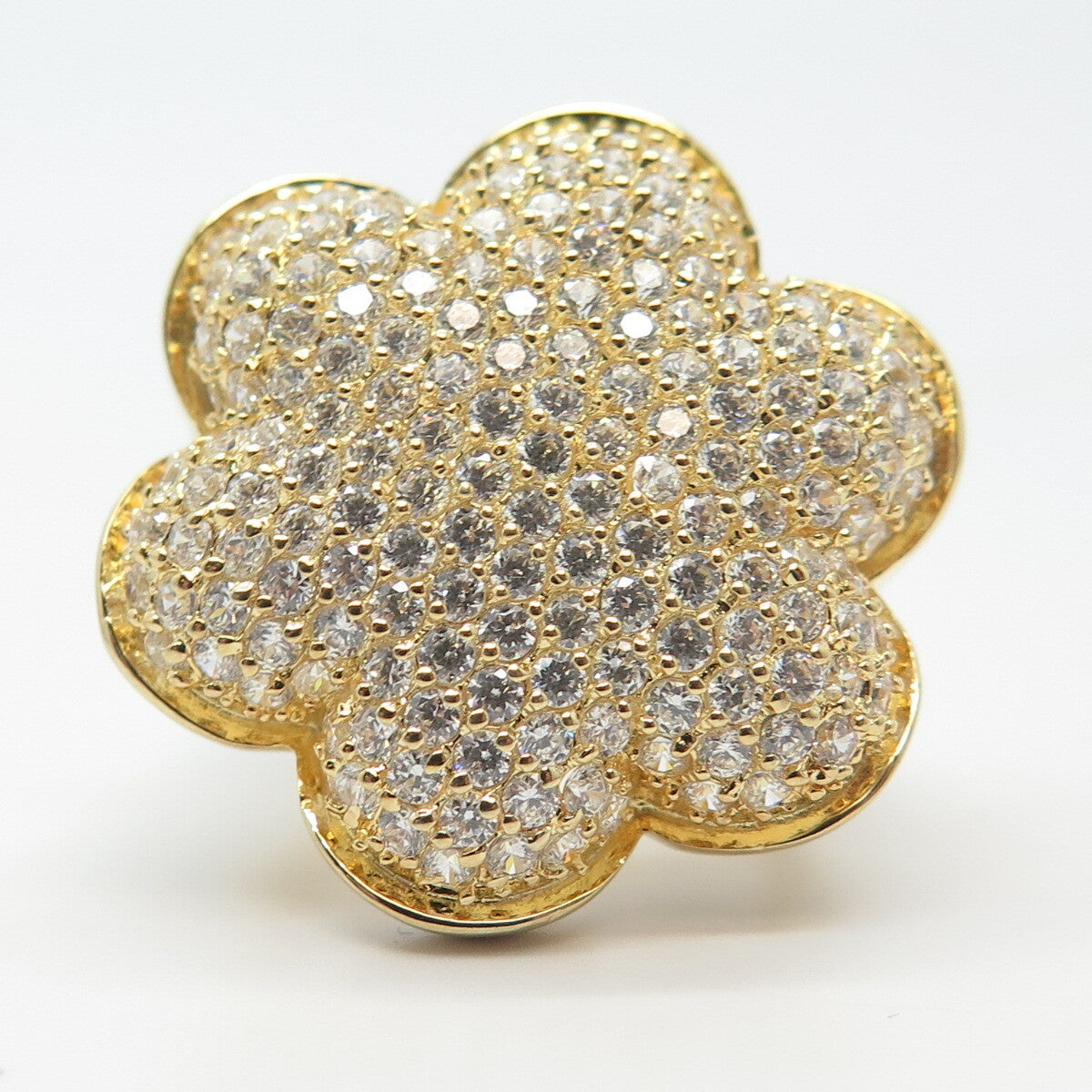 925 Sterling Silver Gold Plated Pave C Z Wide Ring Size 7.25