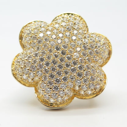 925 Sterling Silver Gold Plated Pave C Z Wide Ring Size 7.25
