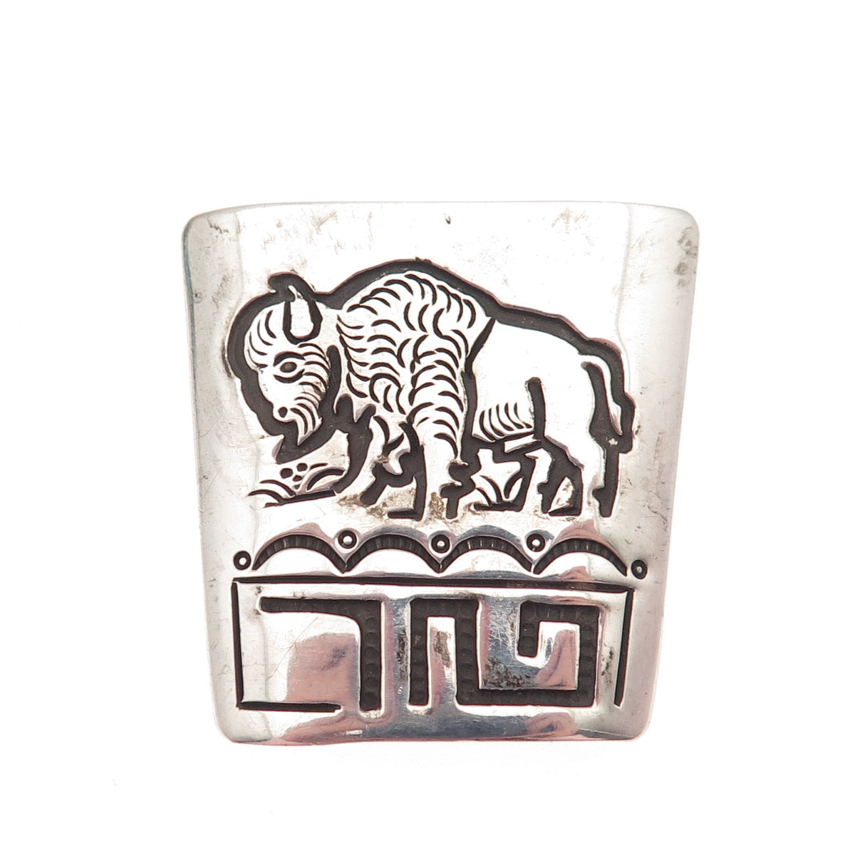 Garrison Boyd Navajo Old Pawn 925 Sterling Silver Vintage Bison Bolo Tie Buckle
