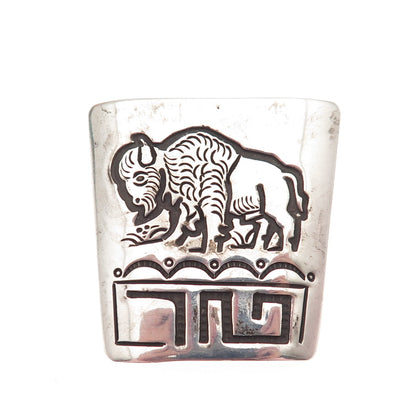 Garrison Boyd Navajo Old Pawn 925 Sterling Silver Vintage Bison Bolo Tie Buckle