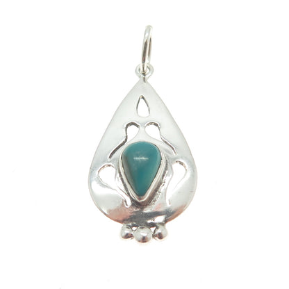 HC Ltd Nepal 925 Sterling Silver Vintage Real Kingman Turquoise Teardrop Pendant