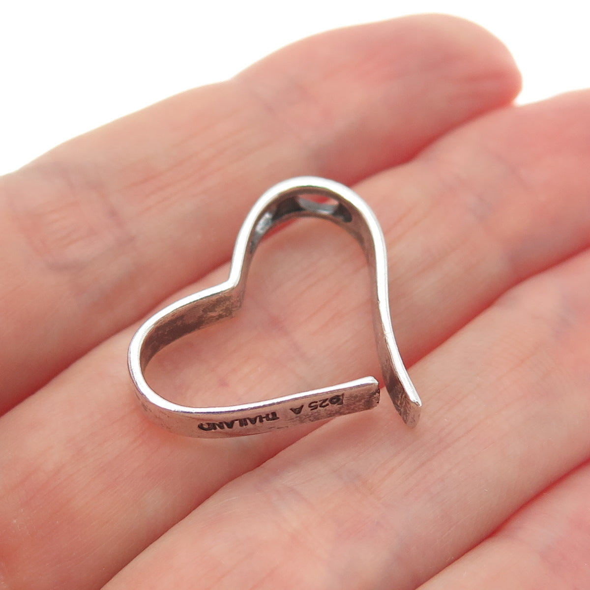 925 Sterling Silver Vintage Modernist Heart Oxidized Slide Charm Pendant