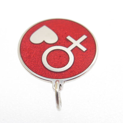 925 Sterling Silver Red Enamel Female Sign & Heart Minimalist Charm Pendant