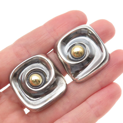 925 Sterling 2-Tone Vintage Mexico Modernist Spiral Oxidized Clip On Earrings