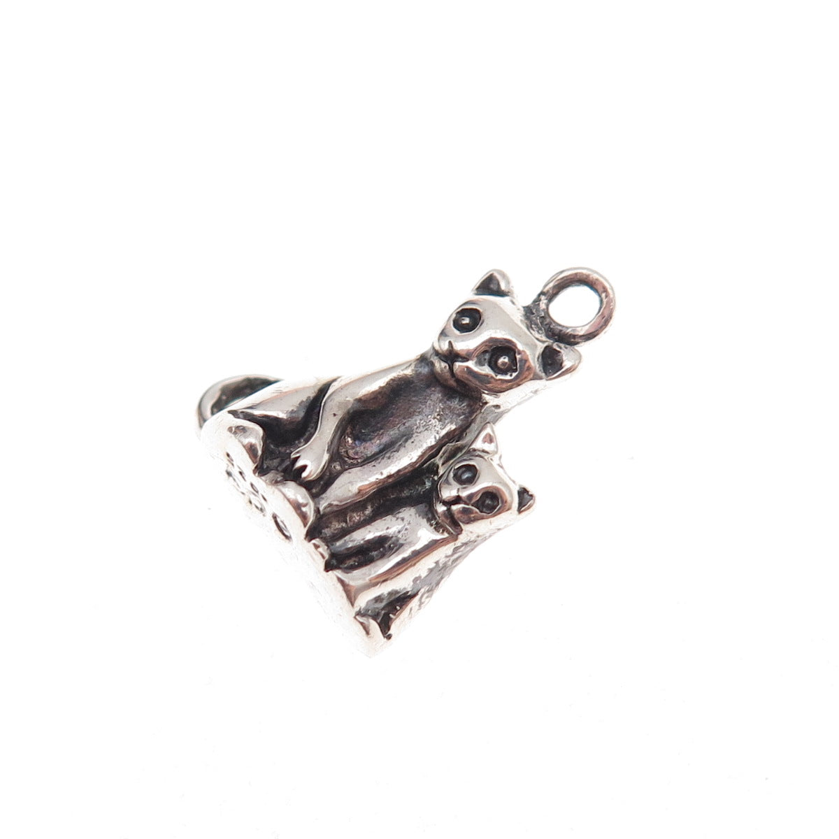 Jezlaine 925 Sterling Silver Vintage Mom & Child Cat Oxidized 3D Charm Pendant