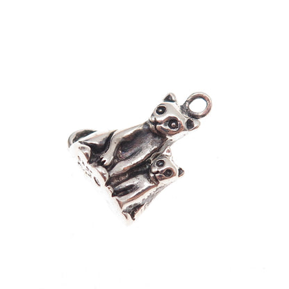 Jezlaine 925 Sterling Silver Vintage Mom & Child Cat Oxidized 3D Charm Pendant