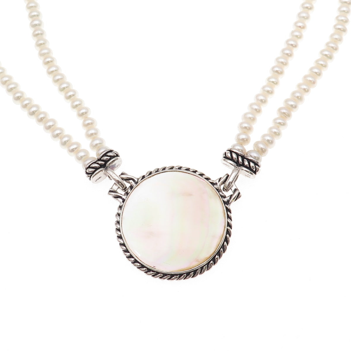 Honora 925 Sterling Silver Vintage Real Pearl & MOP Beaded Necklace 18"