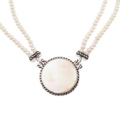 Honora 925 Sterling Silver Vintage Real Pearl & MOP Beaded Necklace 18"