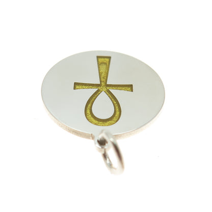 925 Sterling Silver Yellow Enamel Egyptian Ankh Round Minimalist Charm Pendant