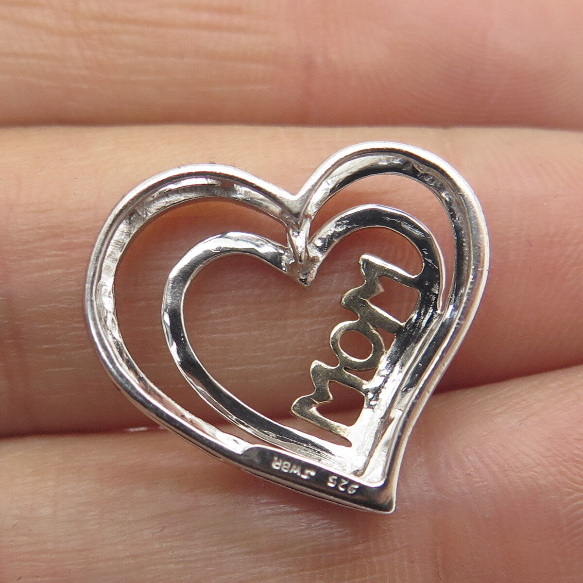 JANE SAYMOUR 925 Sterling Silver Real Diamond "Mom" Heart Pendant