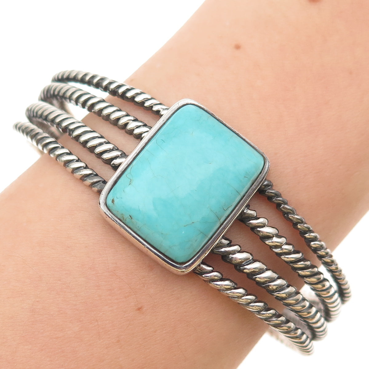 BARSE 925 Sterling Silver Vintage Real Tyrone Turquoise Adjustable Bracelet 7"